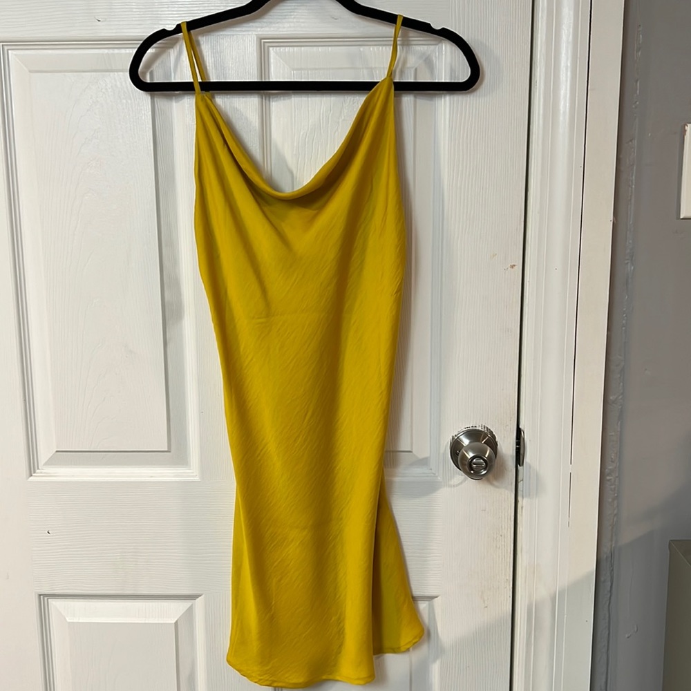 yellow satin mini dress